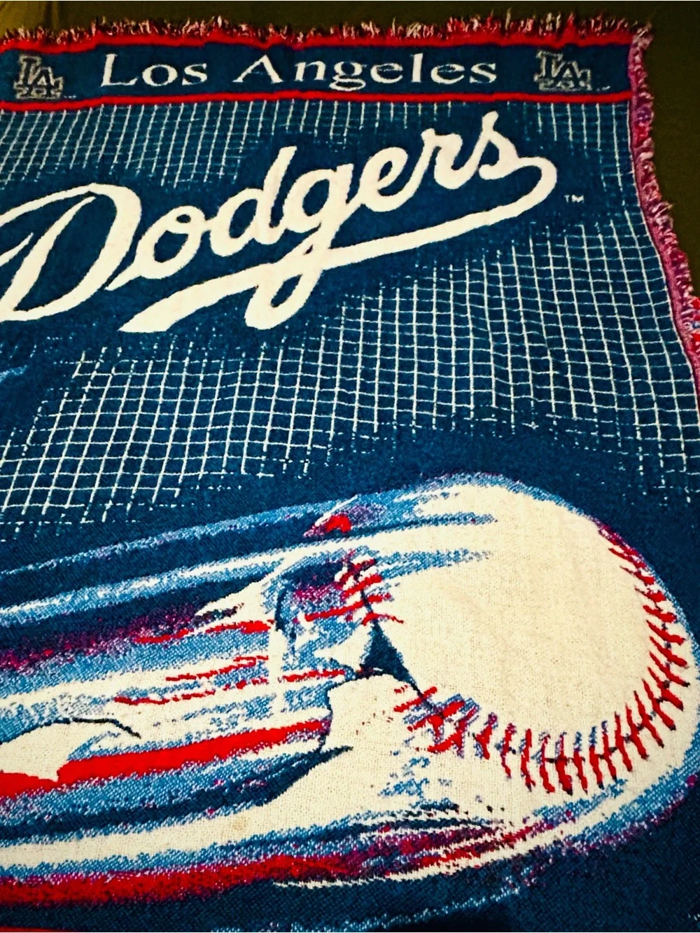 Vintage 90s Dodgers woven stadium lap blanket 48x54 Retro MLB